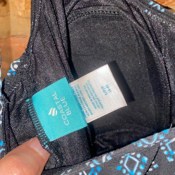 Coastal Blue Black Blue Printed Swim Bathing Suit Tankini Dress Size Small - Picture 5 of 6